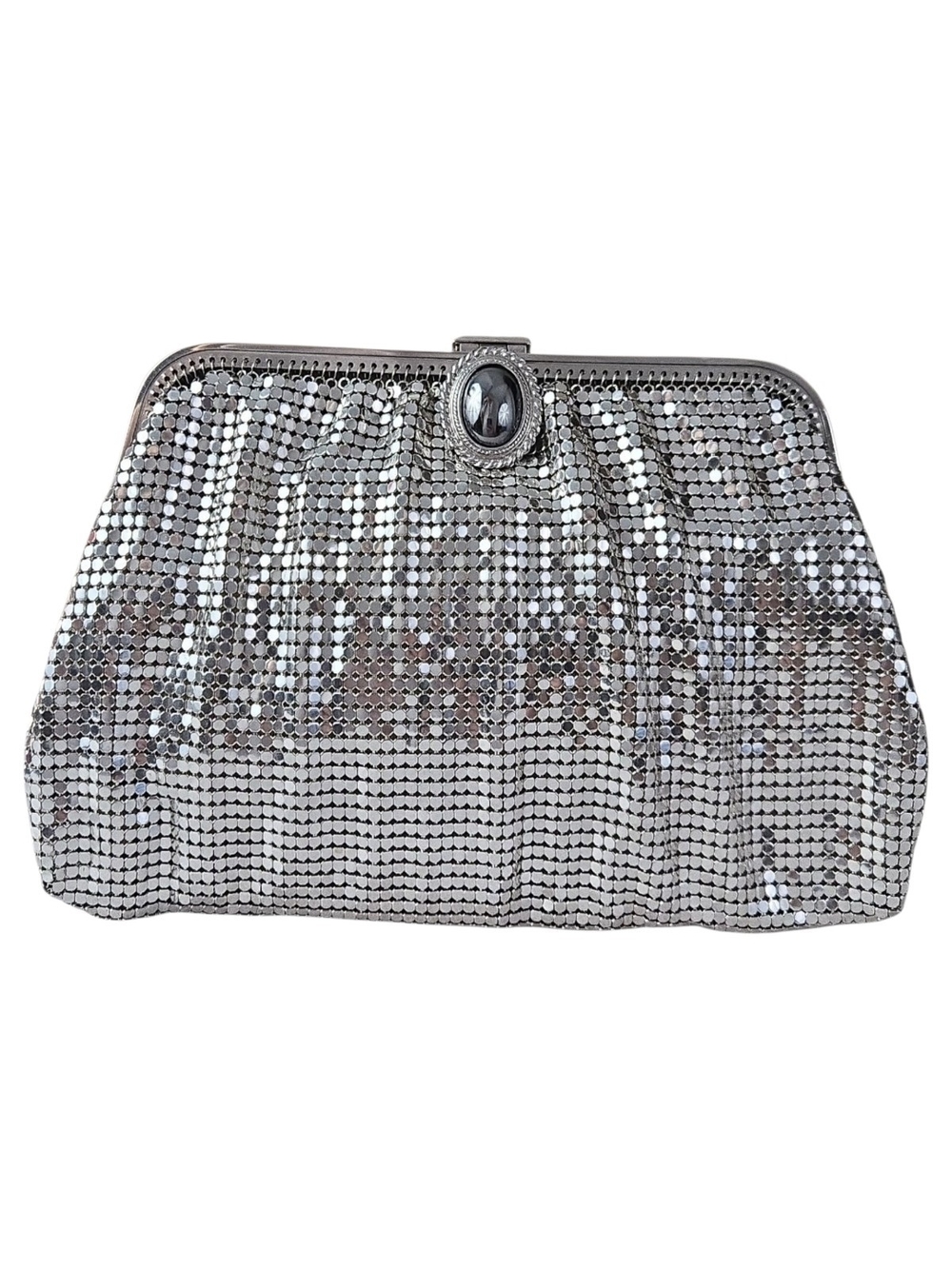 Whiting & Davis Vintage Silver Metal Mesh Evening Bag Clutch chain Crossbody